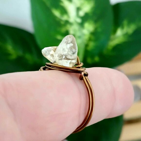 Citrine Crystal Beaded Ring, Bronze Wire Wrapped, Size 8.5 - Picture 4 of 4